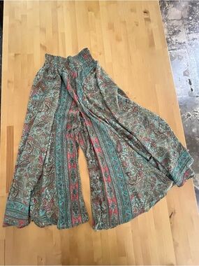 Boho Wide-Leg Paisley Print Pants - Multicolor